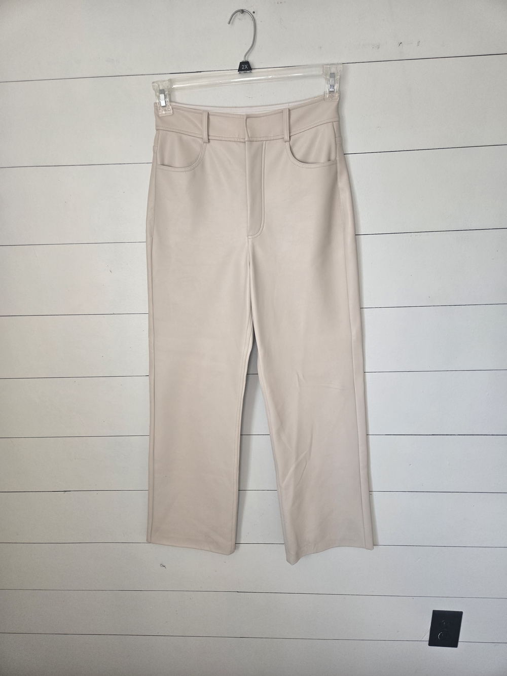 A.L.C High-Rise Wide-Leg Faux Leather Pants in Light Beige SZ 4